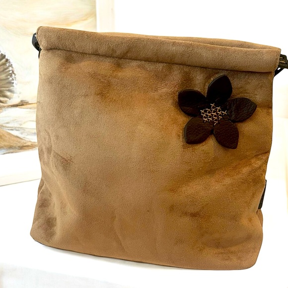 The Sak Leather trim purse, leather flower accent - Picture 1 of 12